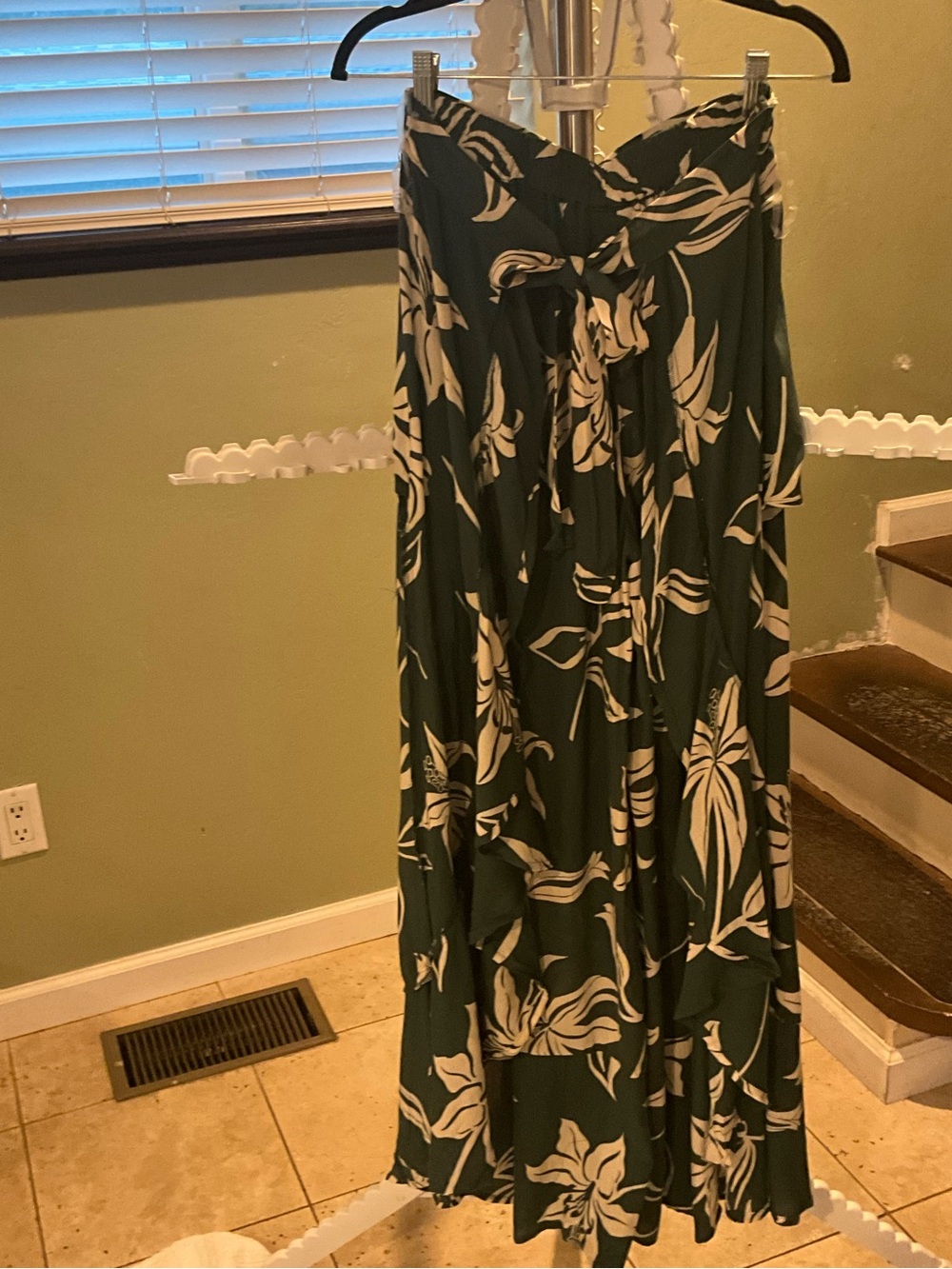 Angie Dark Green Maxi Skirt with White Floral Print
